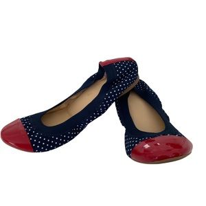 J CREW Mila Ballet Flats Red Patent Cap Toe Navy Polka Dot. Size: 6 1/2